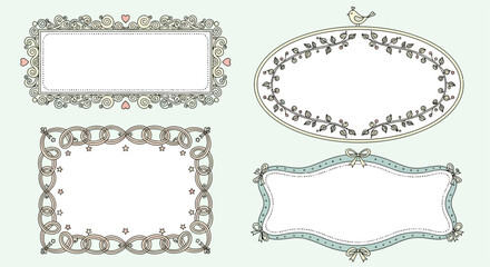 Obraz premium Set of four elegant vintage decorative frames with various intricate patterns and designs.
