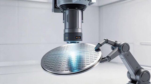 Robot arm handling semiconductor wafer