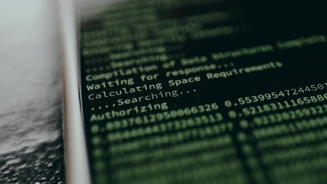 Security console prompts and flowing alphanumeric symbols, ethical hacking concept