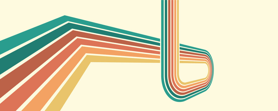 Colorful composition of parallel colored lines in the style of the 70s-80s. Abstract background for creative design