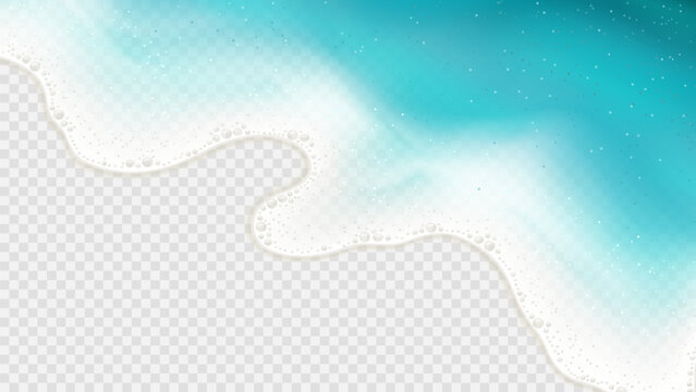 Bright realistic sea waves. Vector illustration with aerial view of ocean or sea water waves isolated on checkered background. Gradient sea waves with transparency effect. Summer design template.