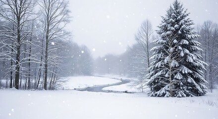 Fototapeta premium Snow Covered Evergreen Tree Landscape.