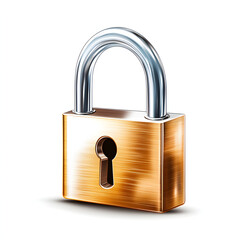 Naklejka premium Shiny brass metal padlock isolated on white background