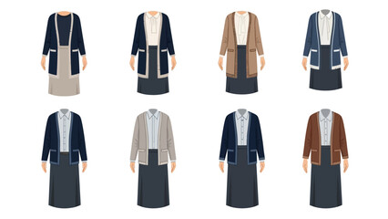 Collection of diverse cardigan styles showcased on mannequins from a front-view perspective