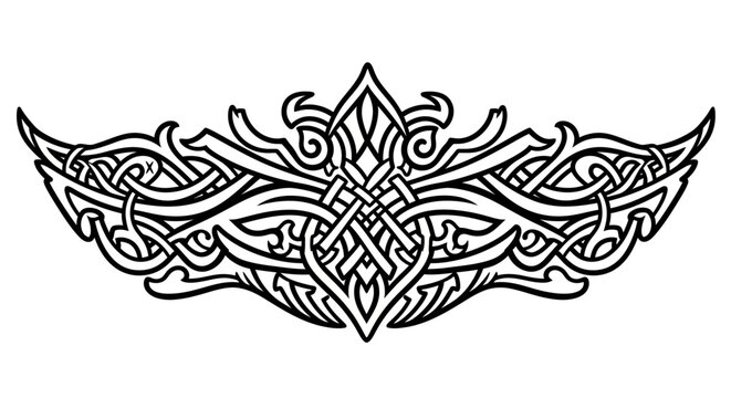 An intricate Celtic knotwork design resembling wings on a white background