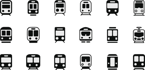 Black and white train icons © Icon Stock