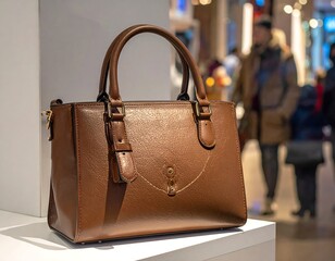 Elegant Brown Leather Handbag on Display in a Store.