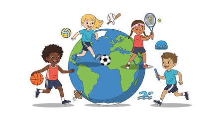 Children from diverse backgrounds playing sports around the globe.
