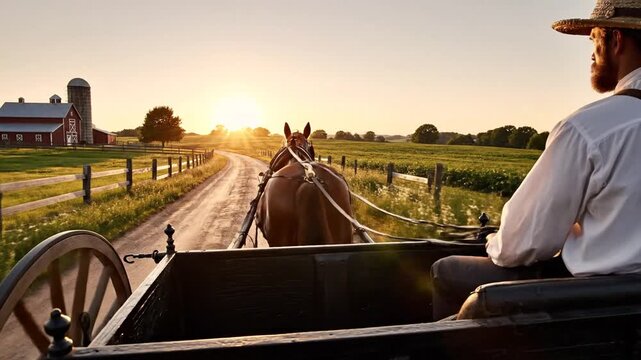 POV Amish buggy ride in the country