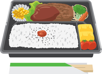 プラスチック製容器に入っているハンバーグ弁当のイメージイラスト