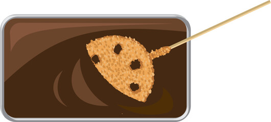 ソースにつけている蓮根串カツのイメージイラスト