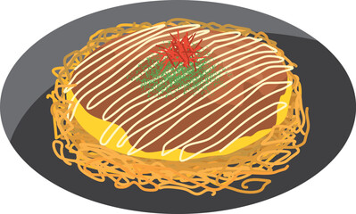 お皿に盛り付けられた広島風お好み焼きのイメージイラスト