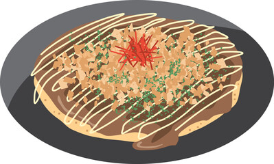 お皿に盛り付けられたお好み焼きのイメージイラスト