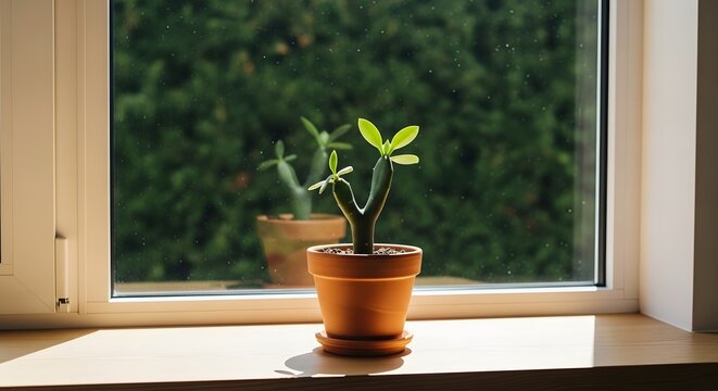 Minimal plant in a pot near a window