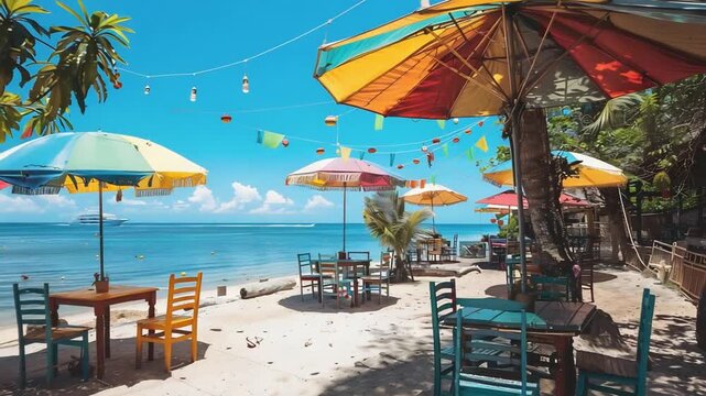 beach with umbrellas and chairs