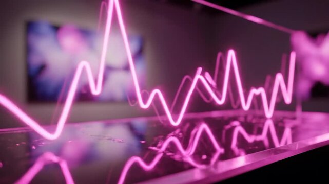 Abstract pink waveform and light trails, futuristic technology background, spectrum analysis concept, sound wave visualization