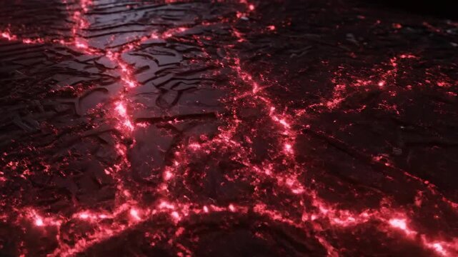 Abstract black stone surface with cracks, red light in the corner, stone texture background.