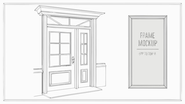 Architectural Sketch of a Doorway and Frame Mockup.