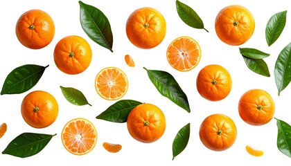 A ripe orange with green leaves is placed on a white background