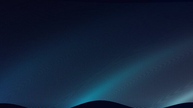 Neon blue and white lines undulate across a dark gradient