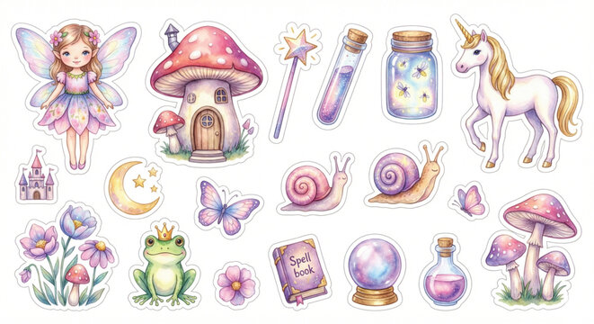 Watercolor clip art set, Fairy Tale theme, collection of 18 items