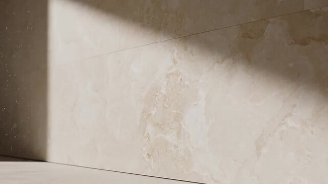 Warm light casting dramatic shadows across a beige marble wall, creating a sense of luxury and modern interior design
