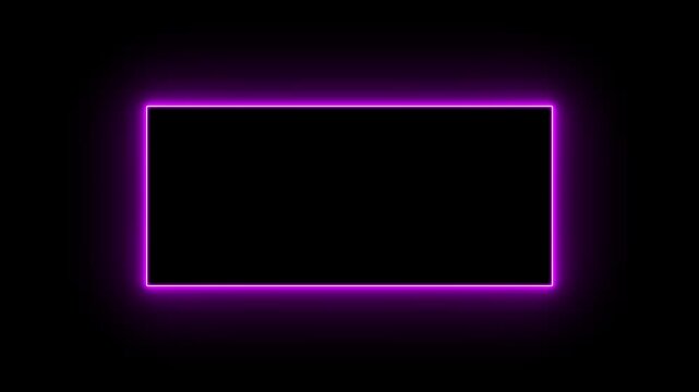 Abstract glowing neon light rectangle border frame animation, Futuristic light effect isolated on black Background