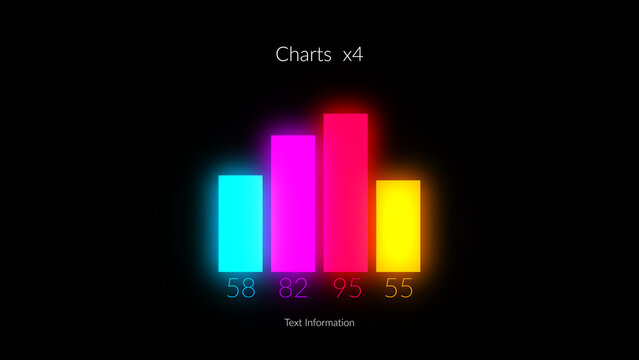 HUD Neon Infographics Chart Bars x4 &ndash; Futuristic Sci Fi Data Interface, Glowing Digital Dashboard Elements, Cyberpunk Analytics Charts, Tech UI Visualization Pack