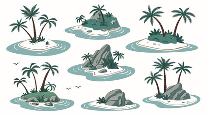 Tropical island illustration with palm trees and beach on blue ocean background.eps © zihad