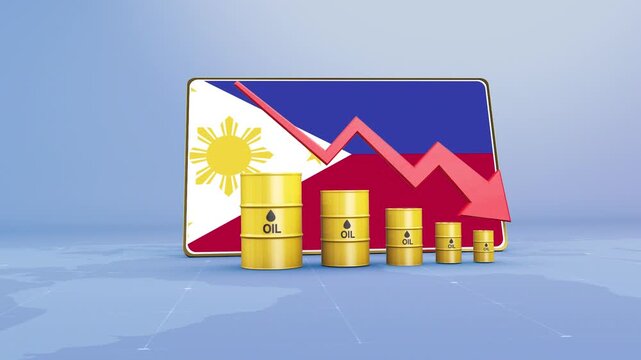 Philippines Oil Revenue and Reserves Decline with Red Arrow Financial Data Graph Economic Crisis Concept