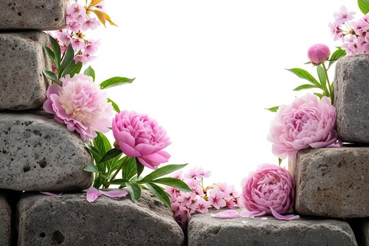 Beautiful pink flowers on a stone wall