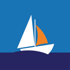 Fototapeta premium Minimalist Sailboat Illustration on a Calm Blue Sea.