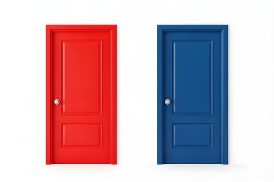 Two colored doors side by side on a white background