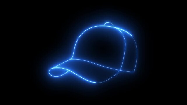 Glowing neon Baseball cap icon isolated on black background. sports cap icon. uniform cap or hat icon. baseball uniform cap, representing sports and leadership. 4k video animation.