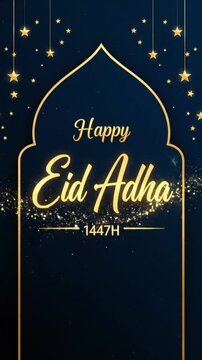 Elegant Eid Adha Greeting Card with Gold Accents and Night Sky Theme
