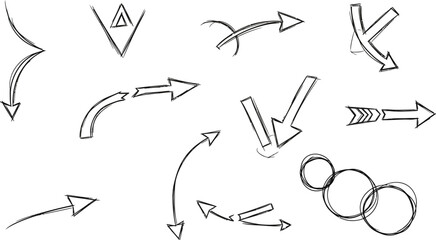 Hand drawn arrows on isolated on transparent background