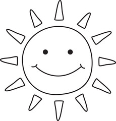 Obraz premium cute summer smiling sun with rays line art cartoon.