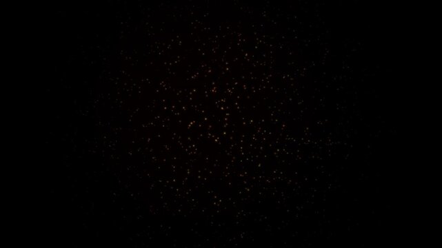 Glowing orange particles swirl dynamically against a deep black background