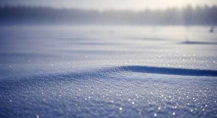 Frozen lake with misty atmosphere at sunrise or sunset