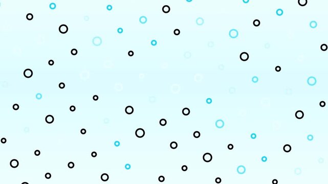 A repeating pattern of black, blue, and light blue circles on a light blue gradient