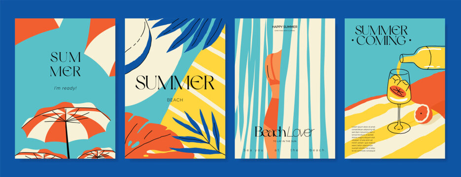 Italy summer party invitation card vector. Italian poster with lemon, leaves, lobster, wine, cheese, tomato, crab, shell in line art. Design for wedding card, greeting card, cover, poster.