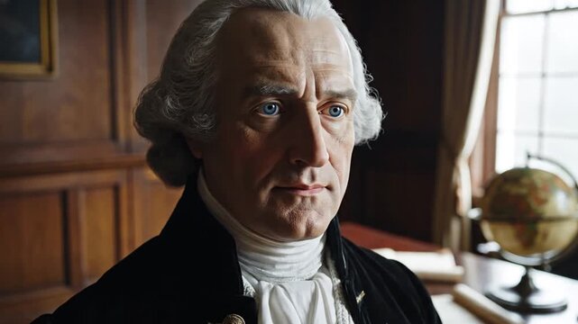 Portrait of an older gentleman with blue eyes, wearing period clothing, looking towards viewer