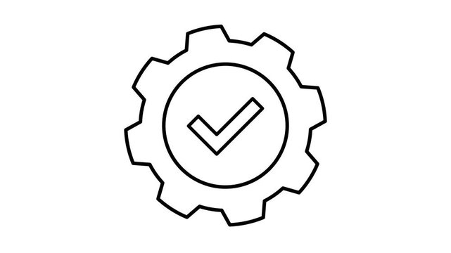 Animated gear icons with check marks on white background