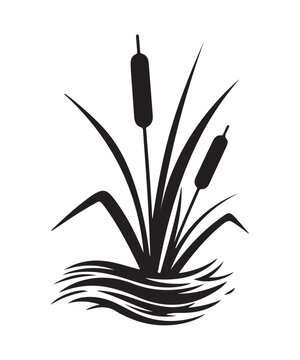 Cattail Reed Plant Silhouette &ndash; Nature Marsh Grass Vector Illustration