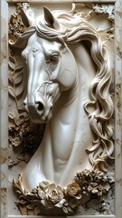 Elegant Horse Relief Sculpture - A Timeless Artistic Expression.