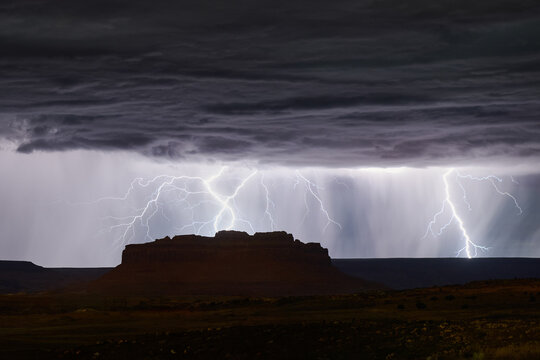 Lighning Strikes the Mesa on a Stormy Desert Night