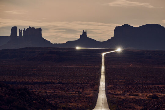 Night on the Long Road toward Monument Valley