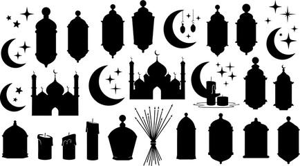 Ramadan Kareem Islamic silhouettes set with mosque domes and crescent moons © Badhon