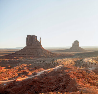 Monument Valley mitten formations in early morning light