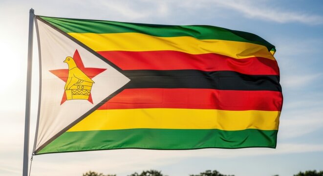 Zimbabwe Flag Against Clear Sky